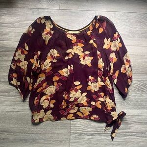 Moulinette Soeurs Anthropologie Purple Orange Floral 100% Silk Top Size 8 Fall